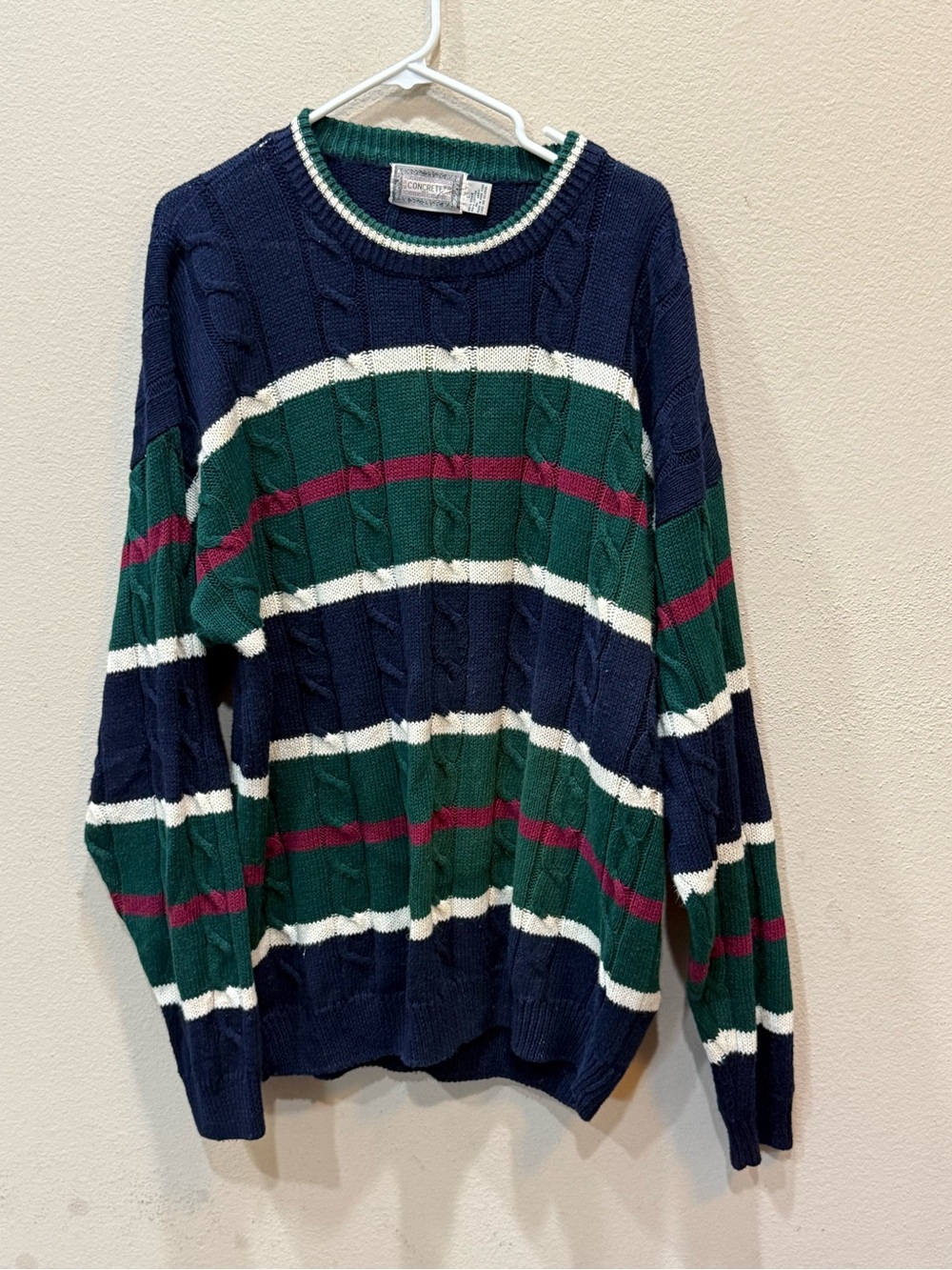 Vintage 90s Concrete Mix Sweater Mens L Cosby Style Baggy Colorful Retro